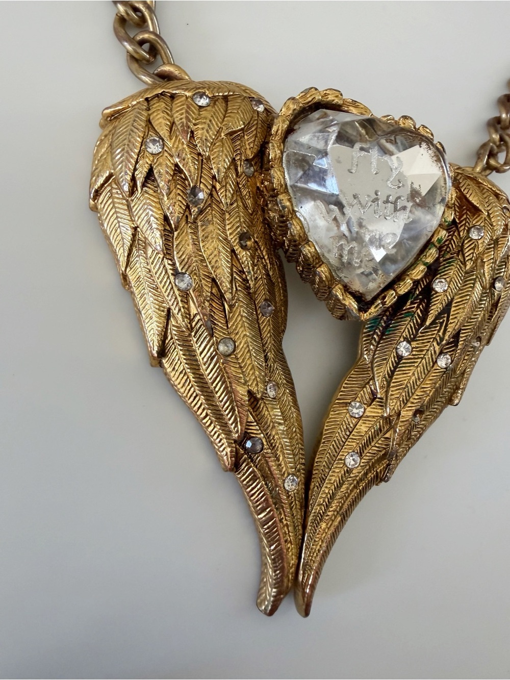 Vintage Betsey Johnson Heart Angel Wings Fly With Me Statement Necklace - Picture 4 of 11